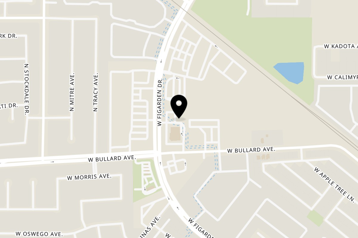 Map showing the location of Press Box Sports Grill Northwest Fresno on 6022 N Figarden Dr in Fresno
